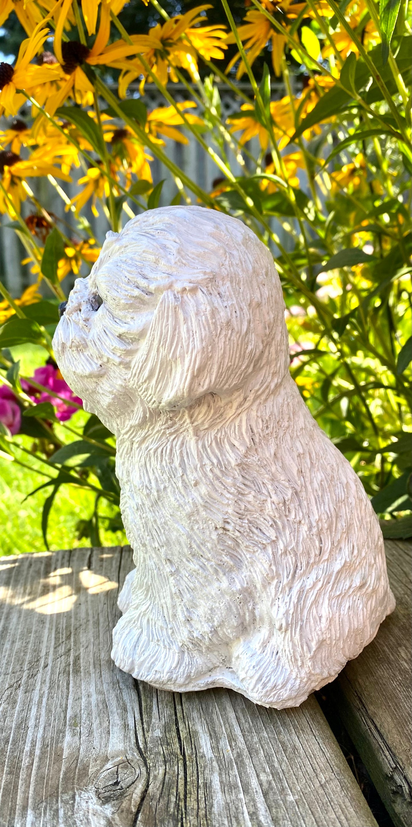 Shih Tzu/Maltese Dog Concrete Garden Statue, Shih Tzu/Maltese Dog Indoor/Outdoor Statue