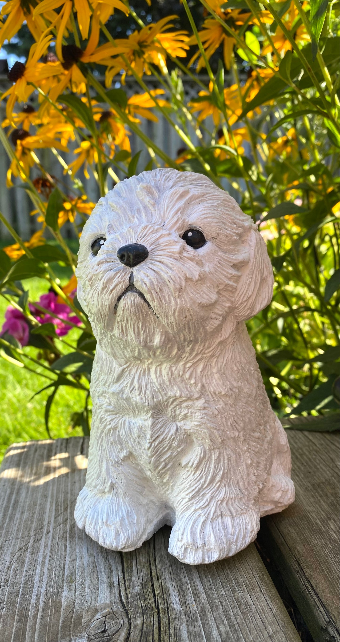 Shih Tzu/Maltese Dog Concrete Garden Statue, Shih Tzu/Maltese Dog Indoor/Outdoor Statue
