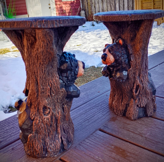 Bear In Trunk Statue, Bear Plant Stand, Black Bear Side Table, Black Bear Statue, Indoor/Outdoor Statue