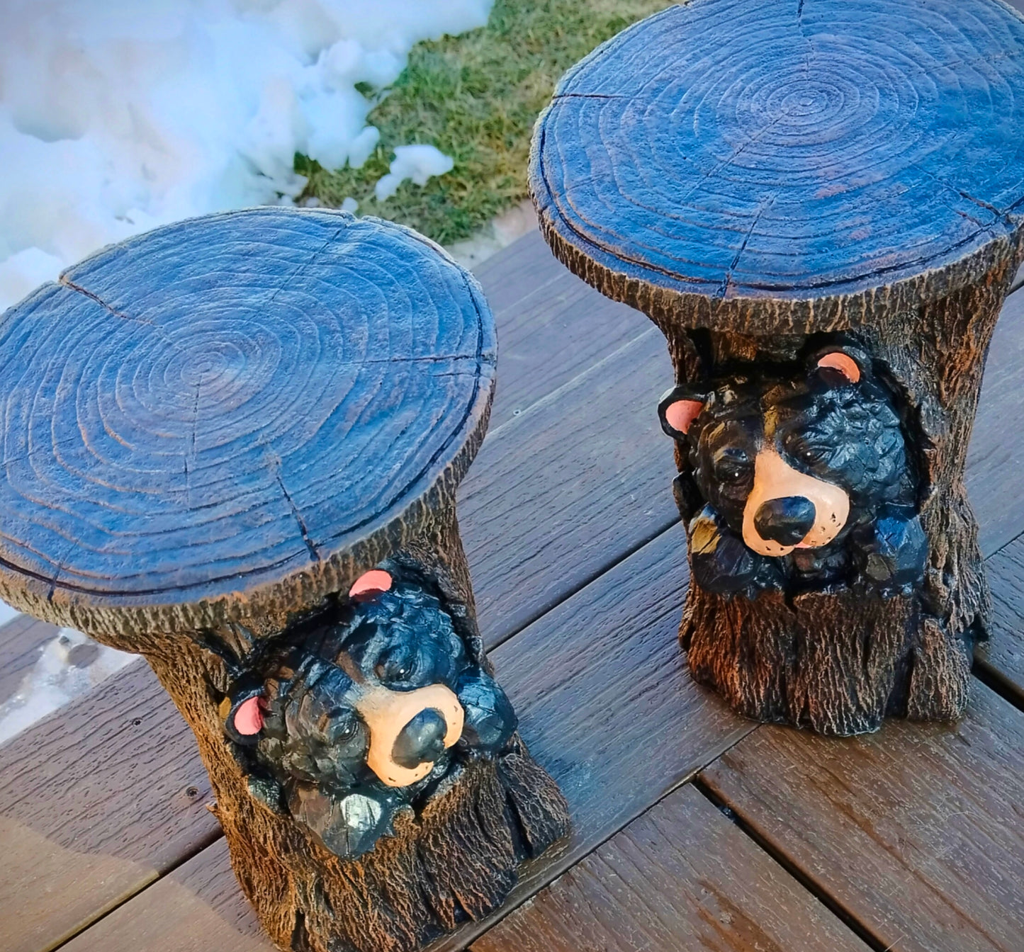 Bear In Trunk Statue, Bear Plant Stand, Black Bear Side Table, Black Bear Statue, Indoor/Outdoor Statue