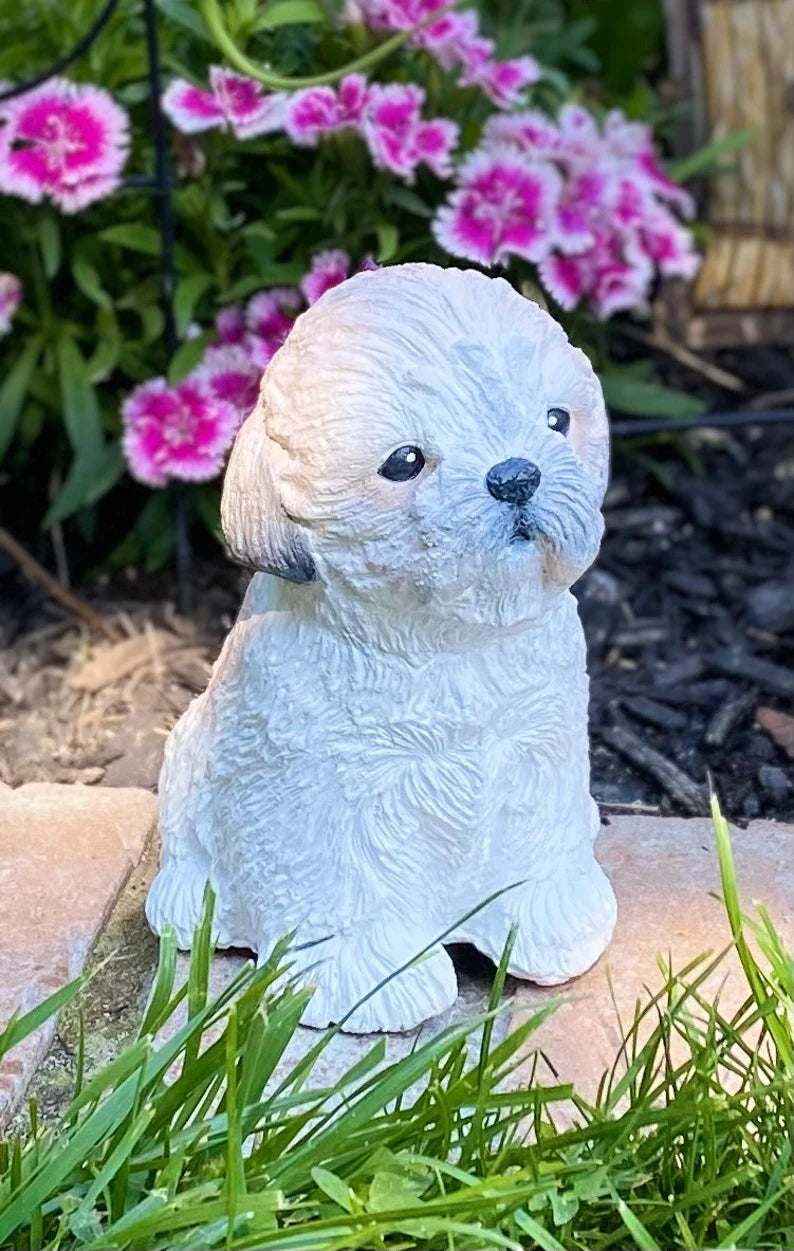 Shih Tzu/Maltese Dog Concrete Garden Statue, Shih Tzu/Maltese Dog Indoor/Outdoor Statue