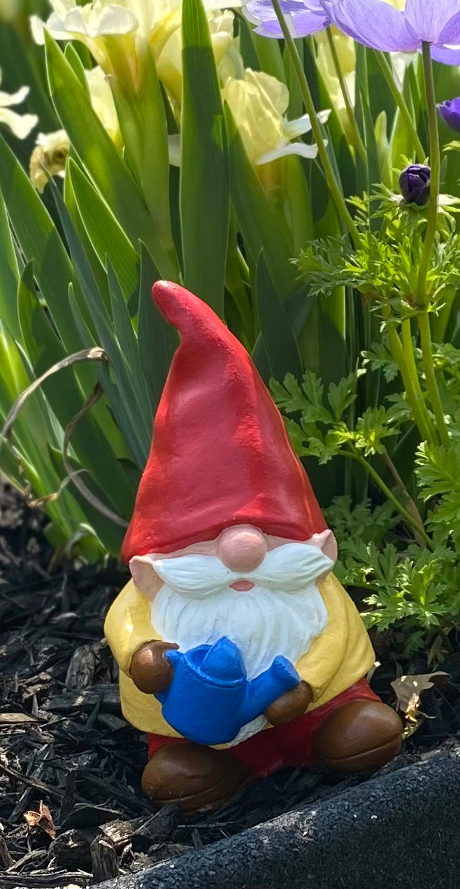 Gnome Statue, Garden Gnome, Gnome Ornament 6.25 inches (16cm) Red Hat & Monochrome
