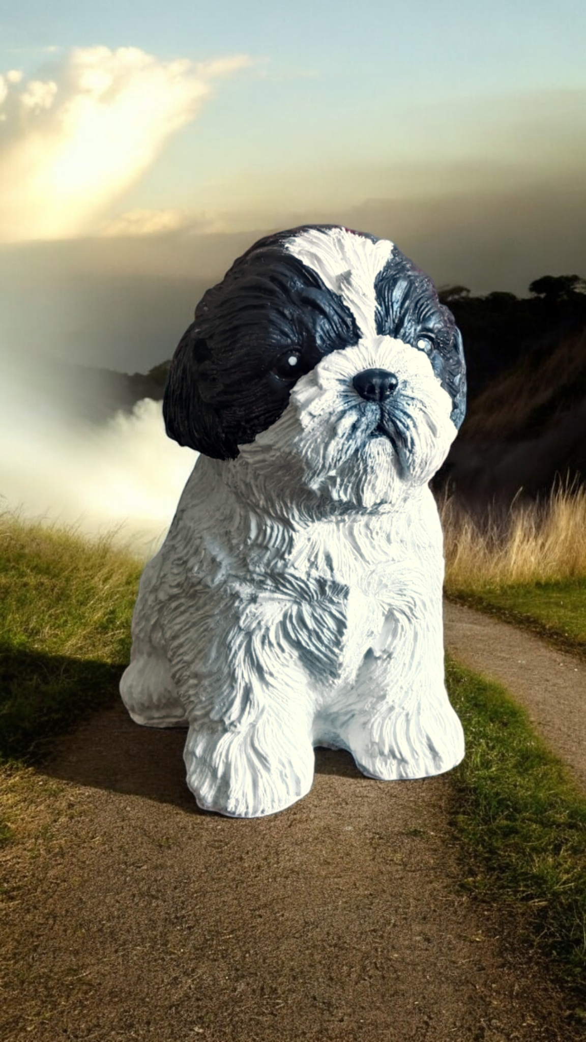 Shih Tzu/Maltese Dog Concrete Garden Statue, Shih Tzu/Maltese Dog Indoor/Outdoor Statue
