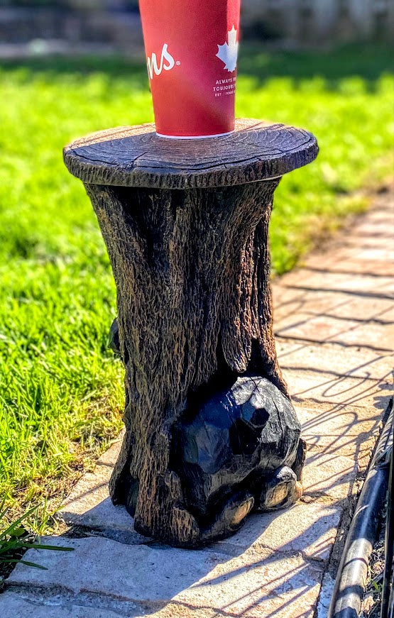 Bear In Trunk Statue, Bear Plant Stand, Black Bear Side Table, Black Bear Statue, Indoor/Outdoor Statue
