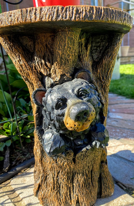 Bear In Trunk Statue, Bear Plant Stand, Black Bear Side Table, Black Bear Statue, Indoor/Outdoor Statue