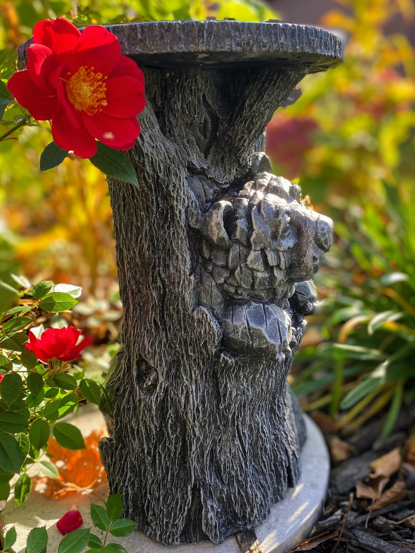 Bear In Trunk Statue, Bear Plant Stand, Black Bear Side Table, Black Bear Statue, Indoor/Outdoor Statue