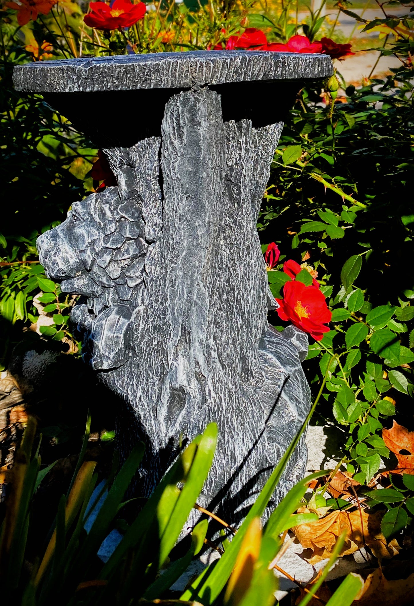 Bear In Trunk Statue, Bear Plant Stand, Black Bear Side Table, Black Bear Statue, Indoor/Outdoor Statue