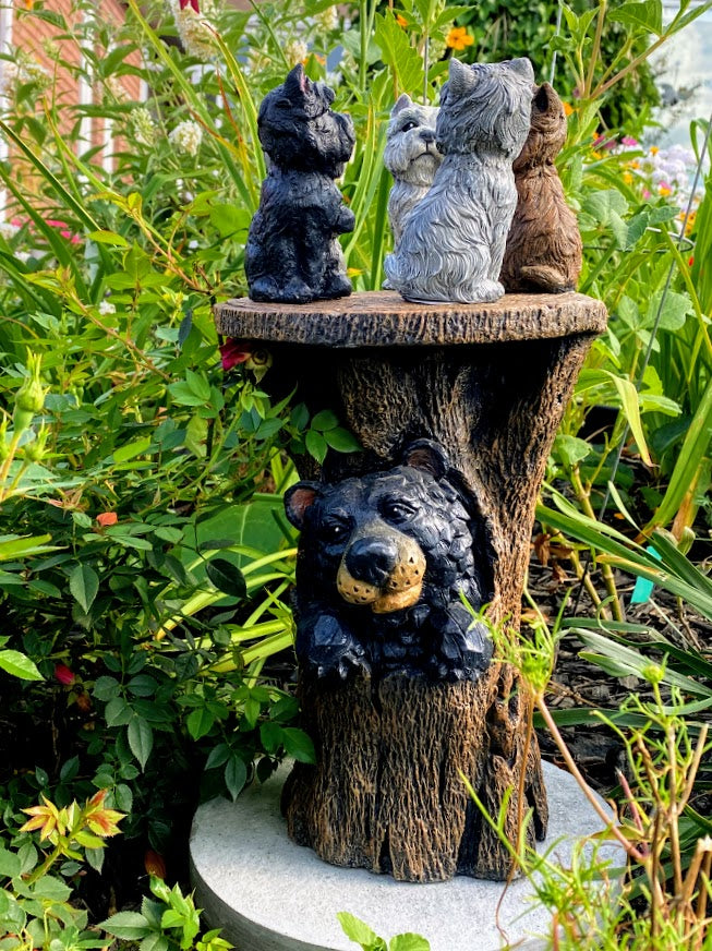 Bear In Trunk Statue, Bear Plant Stand, Black Bear Side Table, Black Bear Statue, Indoor/Outdoor Statue