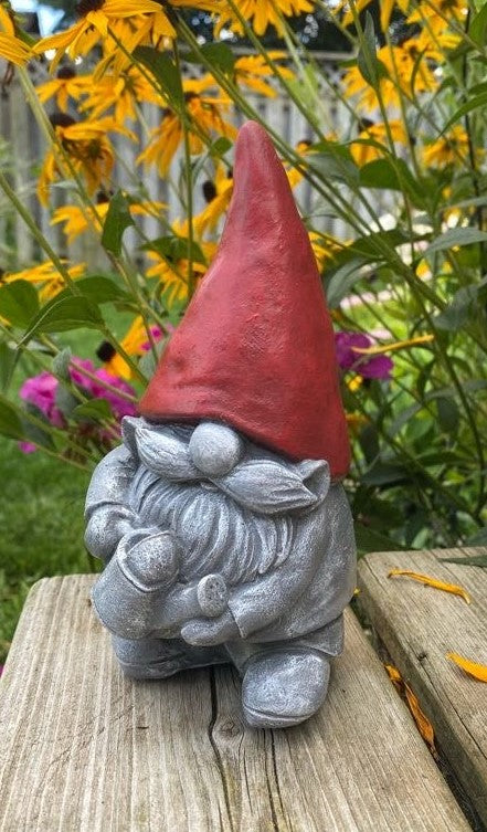 Gnome Statue, Garden Gnome, Gnome Ornament 6.25 inches (16cm) Red Hat & Monochrome