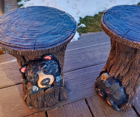 Bear In Trunk Statue, Bear Plant Stand, Black Bear Side Table, Black Bear Statue, Indoor/Outdoor Statue