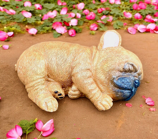 French Bulldog Sleeping Dog Concrete Statue, Frenchie Dog Statue, Ornament, Indoor/Outdoor Statue