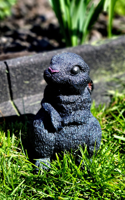 Black Garden Bunny Rabbit Statue Front View