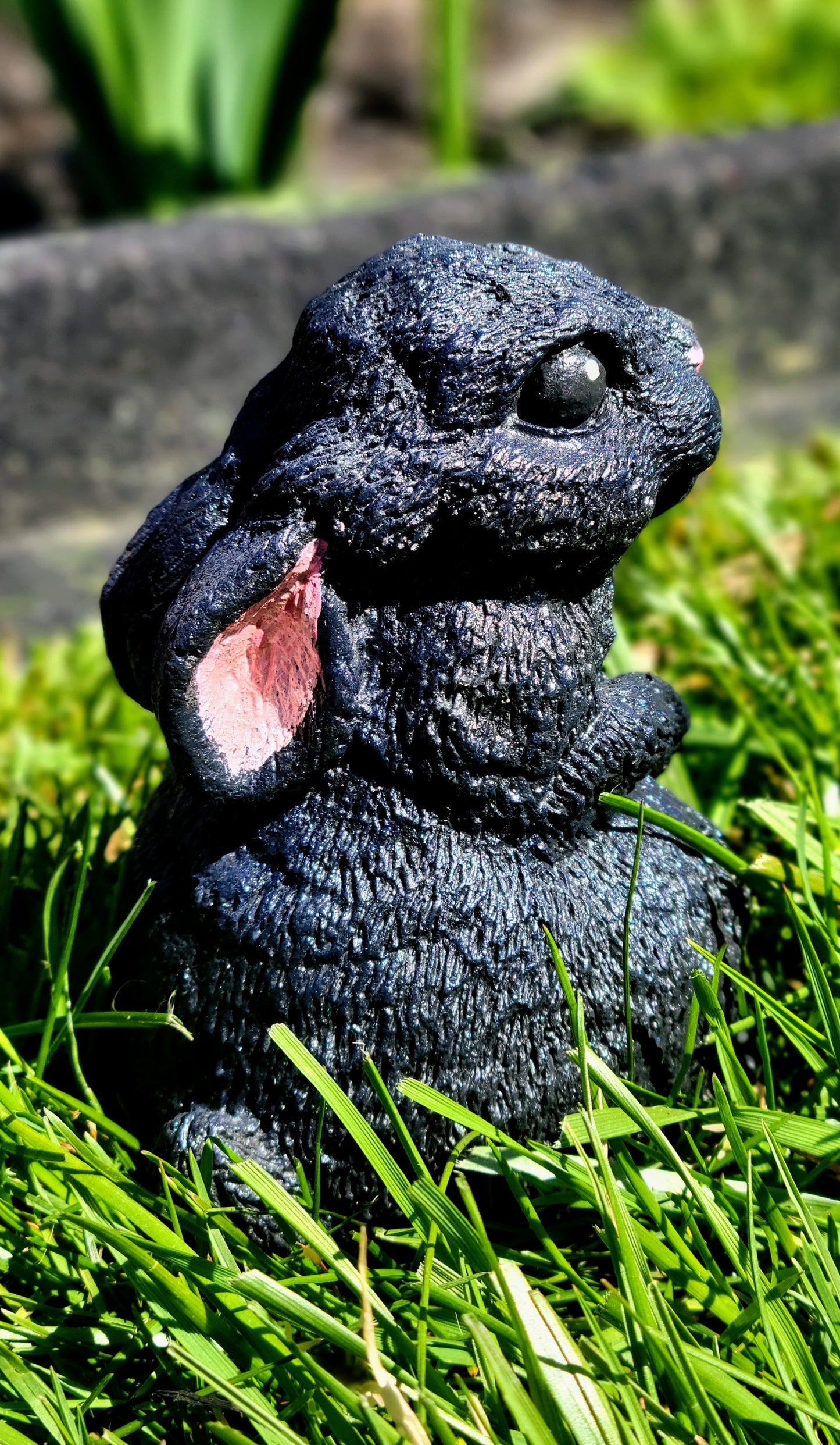 Black Garden Bunny Rabbit Statue Side View