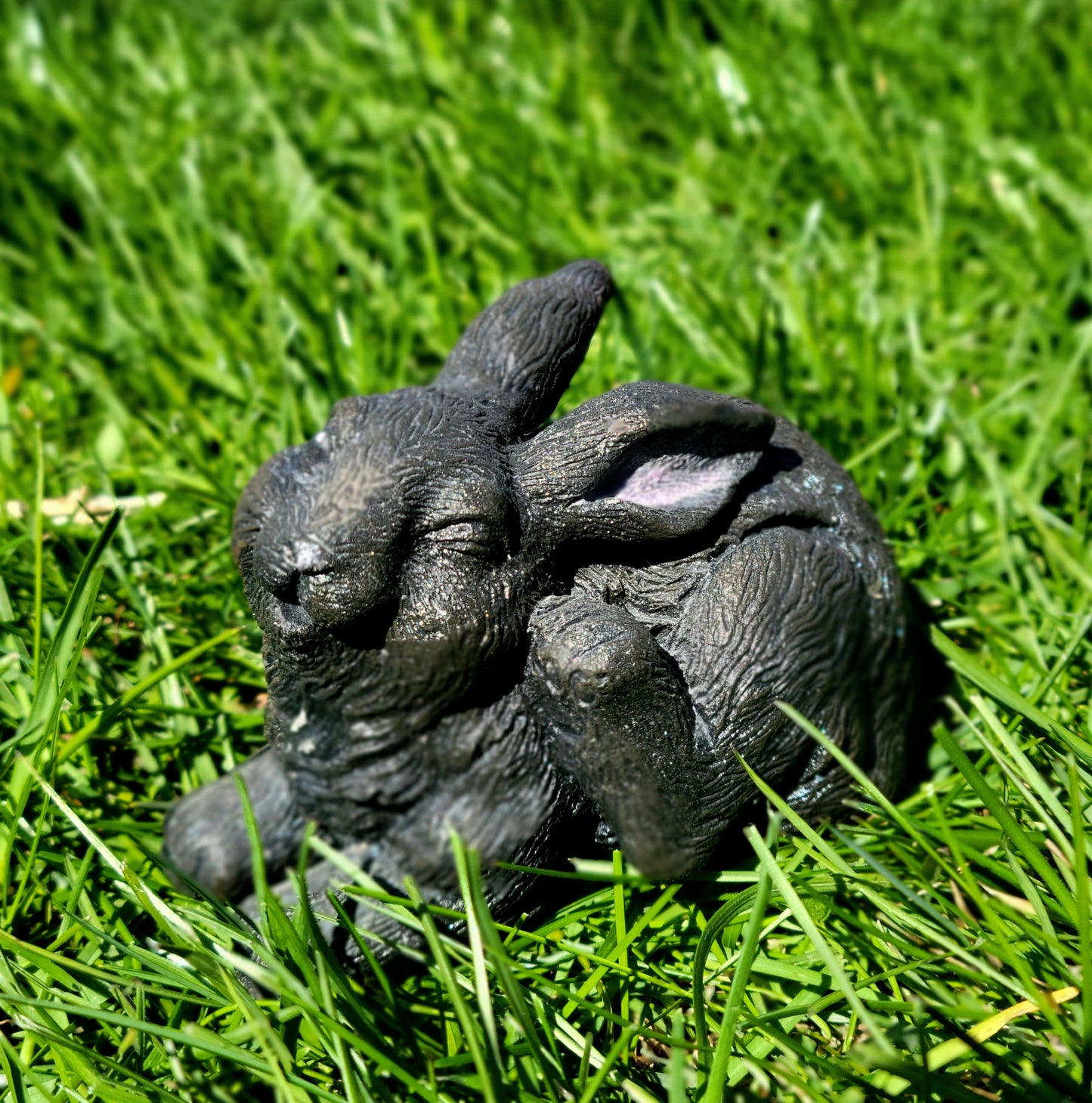 Black Scratching Bunny Rabbit Garden Statue