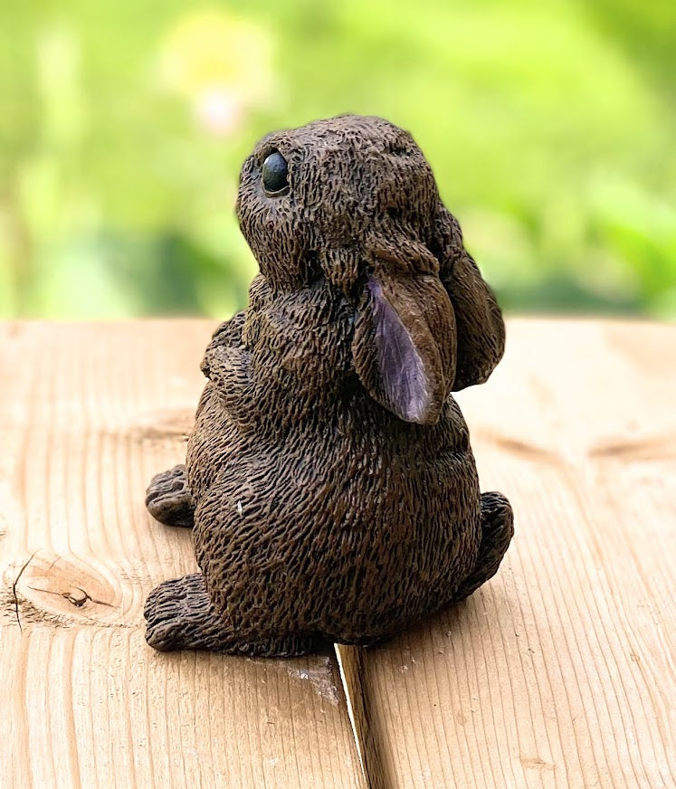 Brown Garden Bunny Rabbit Statue Left Side View