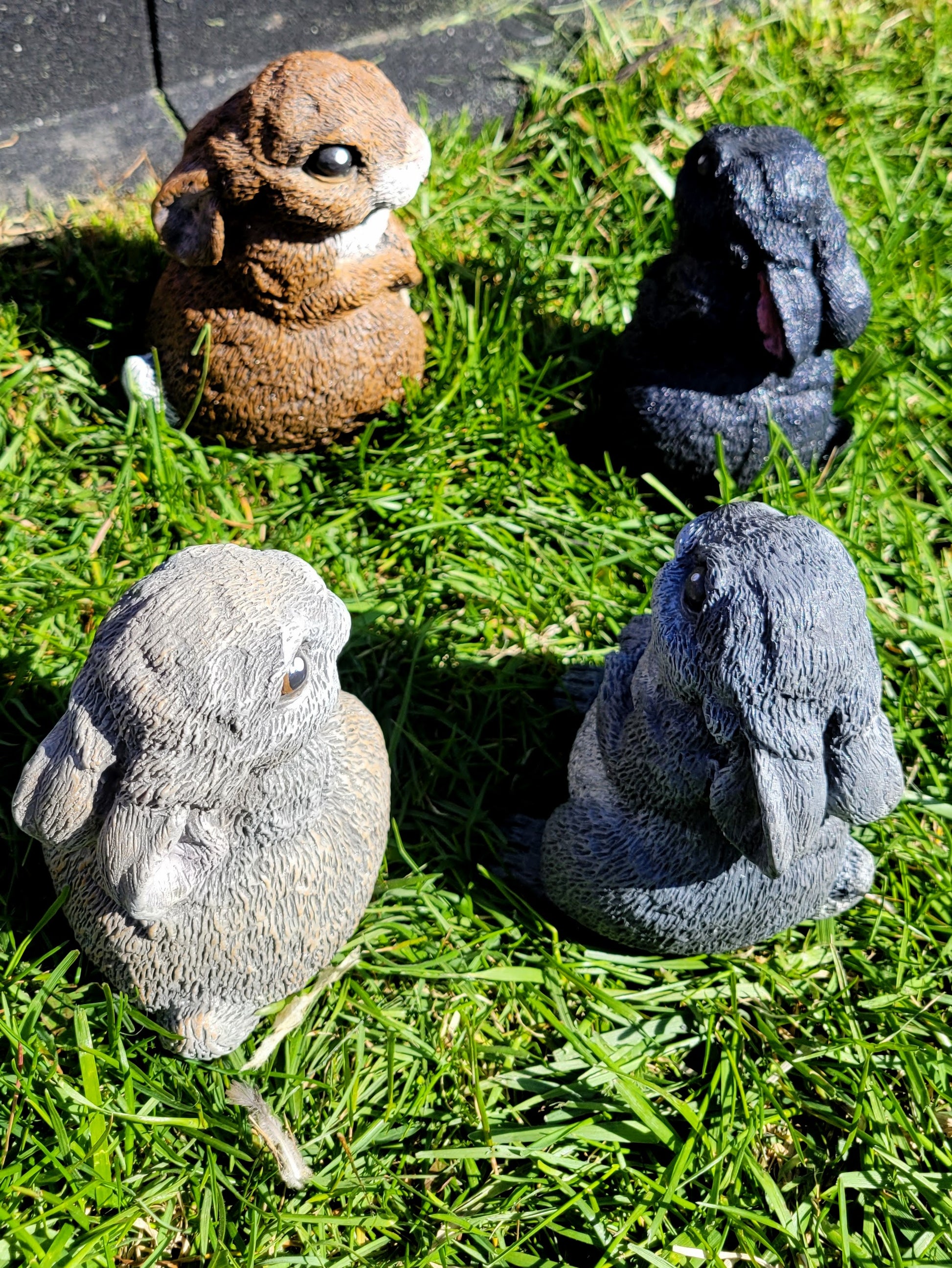 Concrete Garden Bunny Rabbit Statues Rear View