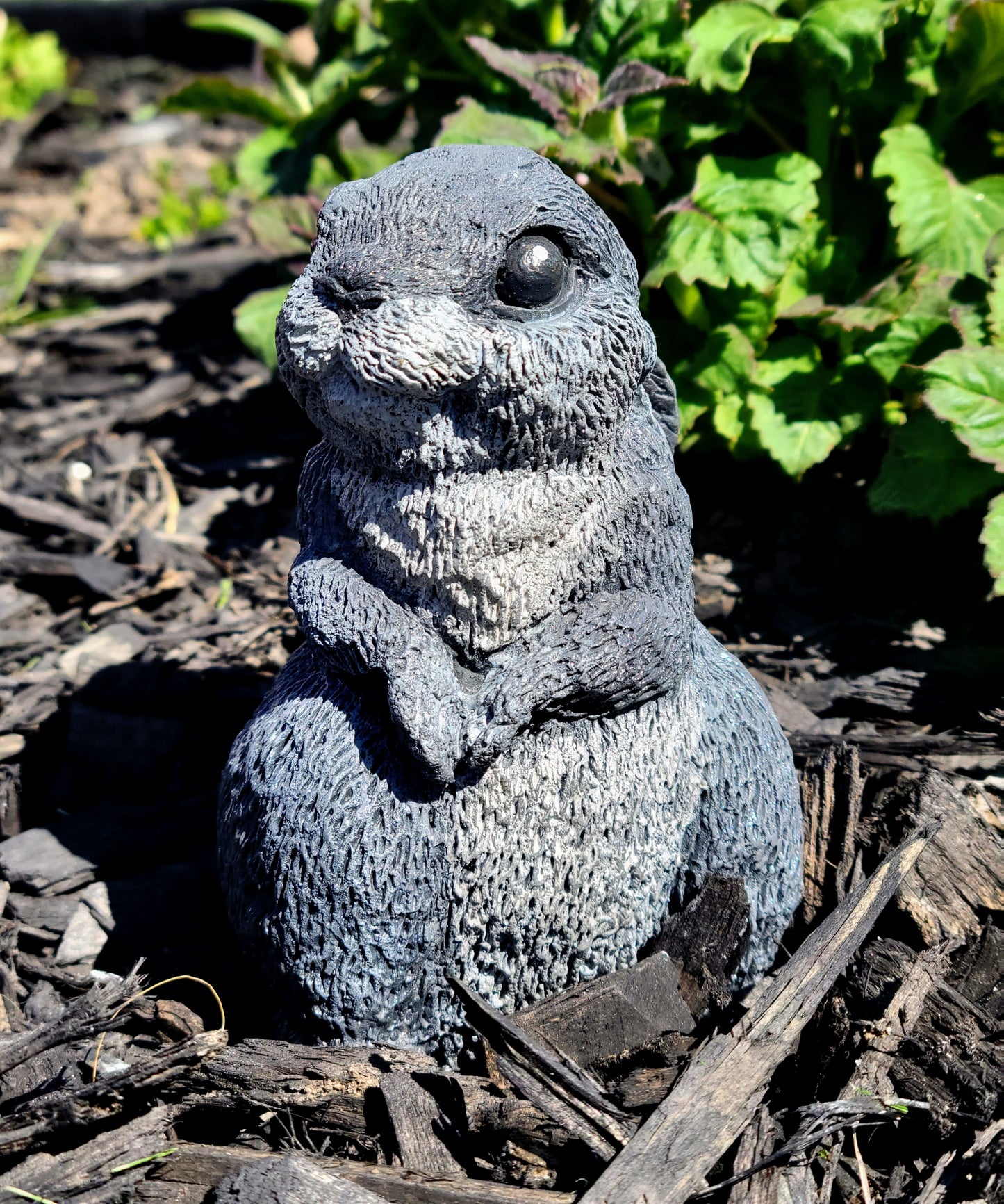 DarkGreywithwhitetummyConcrete Garden Bunny Rabbit Statue Front View