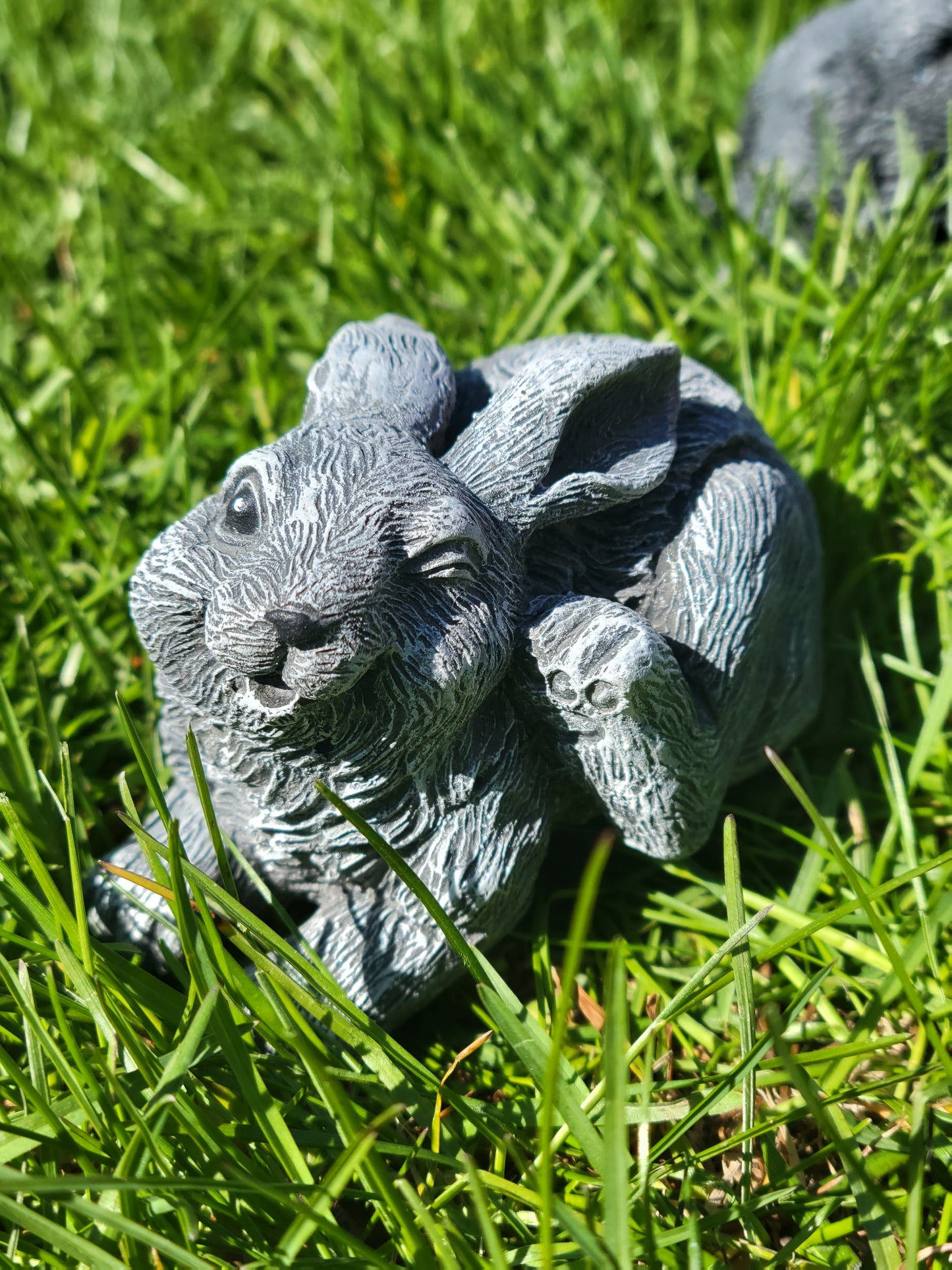 Light Grey Scratching Bunny Rabbit Garden Statue